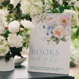 Poster Símbolo de presentes e livros florais azuis de Har