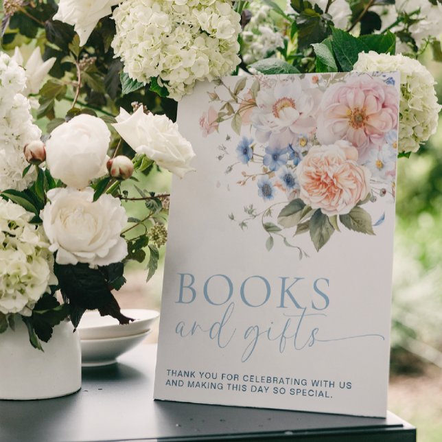 Poster Símbolo de presentes e livros florais azuis de Har (Criador carregado)