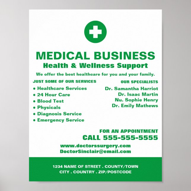 Poster Símbolo de primeiros socorros, profissional geral, (Frente)