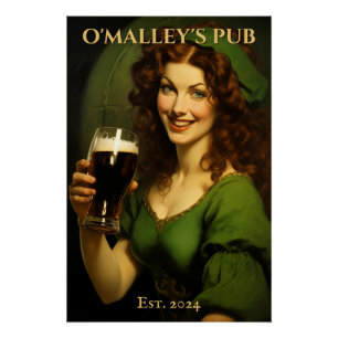 Pôster Símbolo de Pub Irlandês Personalizado Rua, Dia d