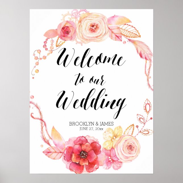 Poster Símbolo de Recepção de casamento Floral Elegante (Frente)