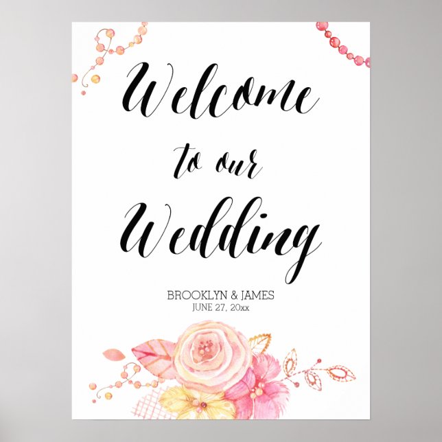 Poster Símbolo de Recepção de casamento Floral Elegante 1 (Frente)