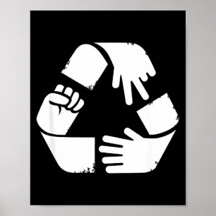 Poster Símbolo de reciclagem pedra papel tesoura mão engr