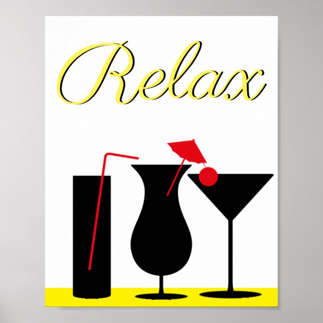 Poster Símbolo de relaxamento amarelo e preto para cozinh (Frente)
