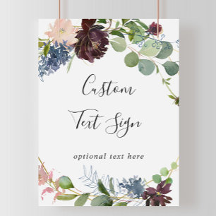 Poster Símbolo de Texto Personalizado da Borgonha Floral