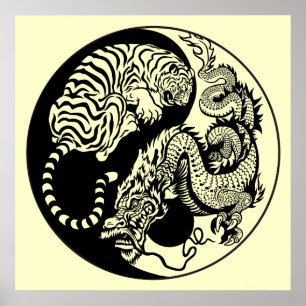 Pôster símbolo de yang do yin do dragão e do tigre