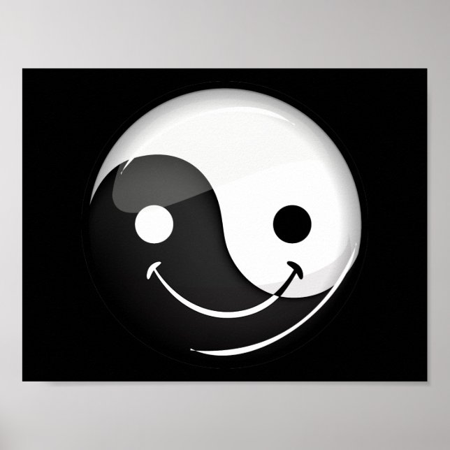 Pôster Símbolo de Yin Yang sorridente redondo brilhante (Frente)