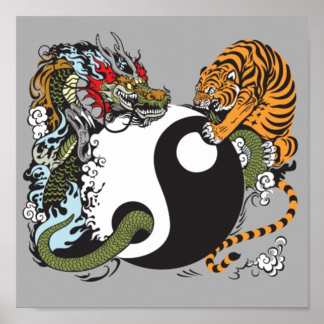 Poster símbolo do dragão e tigre yin yang (Frente)