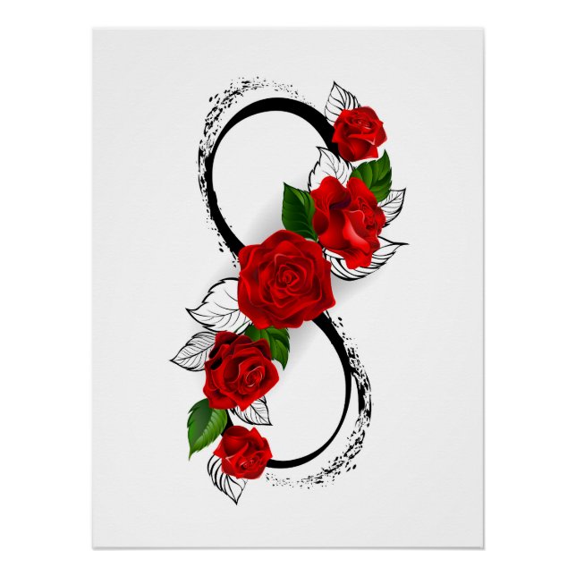 Pôster Símbolo do Infinito com Rosas Vermelhas (Frente)