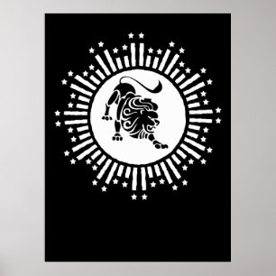 Poster Símbolo do Leão do Zodíaco Leo com Estrelas Preto