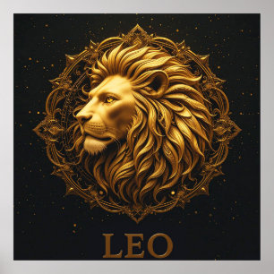 Poster Símbolo do Leão Dourado Representando Força, Zodía