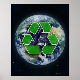 Poster Símbolo do reciclagem e planeta Terra