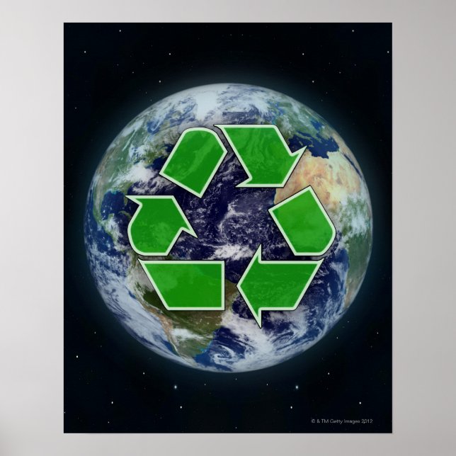 Poster Símbolo do reciclagem e planeta Terra (Frente)