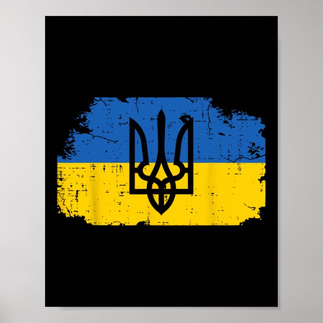 Poster Símbolo do Tridente da Bandeira da Ucrânia Tryzub  (Frente)
