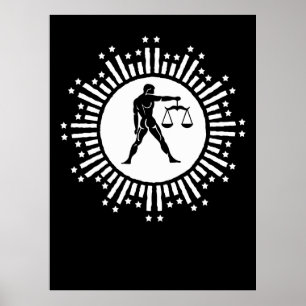 Poster Símbolo do Zodíaco de Libra com Estrelas Preto e B