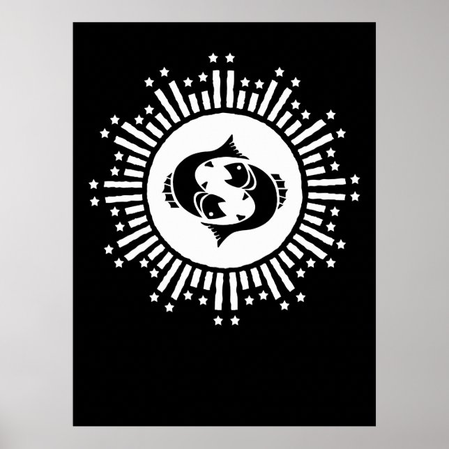 Poster Símbolo do Zodíaco de Peixes com Explosão Estelar  (Frente)