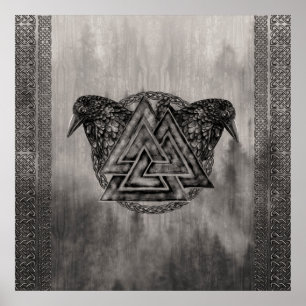 Poster Símbolo e corvos de Valknut