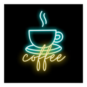 Pôster Símbolo e texto do café neon