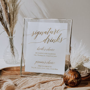 Poster Símbolo Elegante de Bebidas por Caligrafia Dourada