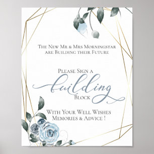 Poster Símbolo Floral Azul Dusty Bloco de Construção