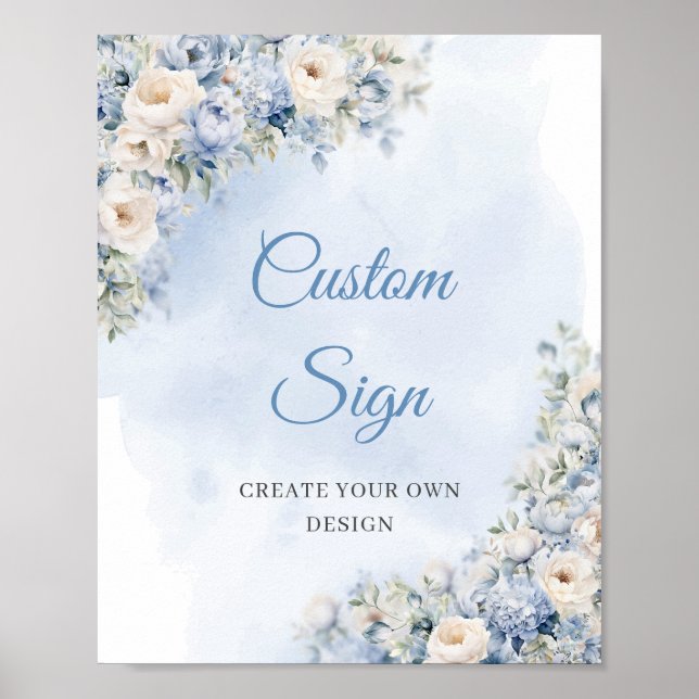 Poster Símbolo floral de Boho Dusty Blue e Ivory (Frente)