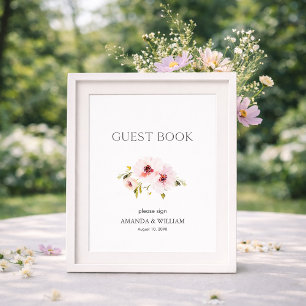 Poster Símbolo Floral do Livro de Convidado Elegante