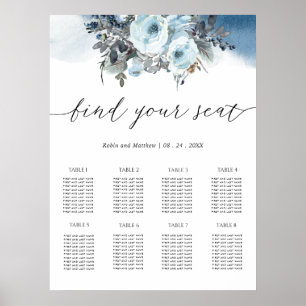 Poster Símbolo Floral Elegante Azul