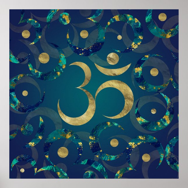 Poster Símbolo Geométrico Om Dourado e Marble (Frente)