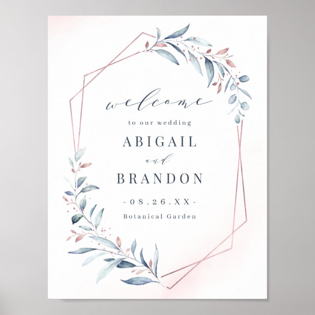 Poster Símbolo Geométrico rosa Dourado Blue Greenery (Frente)