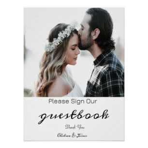 Pôster Símbolo Guestbook de Foto de Caligrafia Elegante
