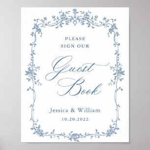 Poster Símbolo Guestbook de Ornamentado Flor Azul Vitoria