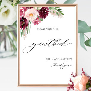 Poster Símbolo Guestbook Elegante Burgundy Pink
