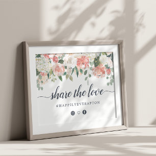 Poster Símbolo Hashtag de Casamento Floral de Meio-Verã