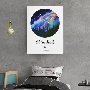 Poster Símbolo Horoscópio de Constelação Azul Gemini - Pr