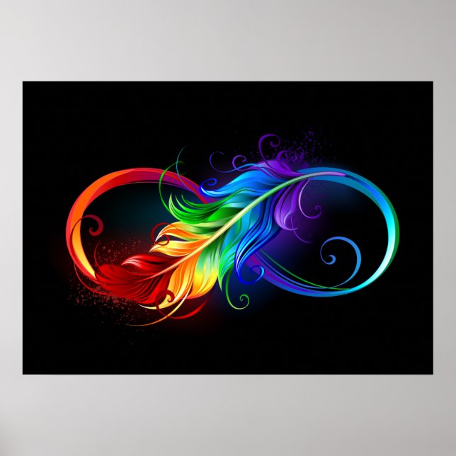 Poster Símbolo Infinito com Pena Arco-Íris (Frente)