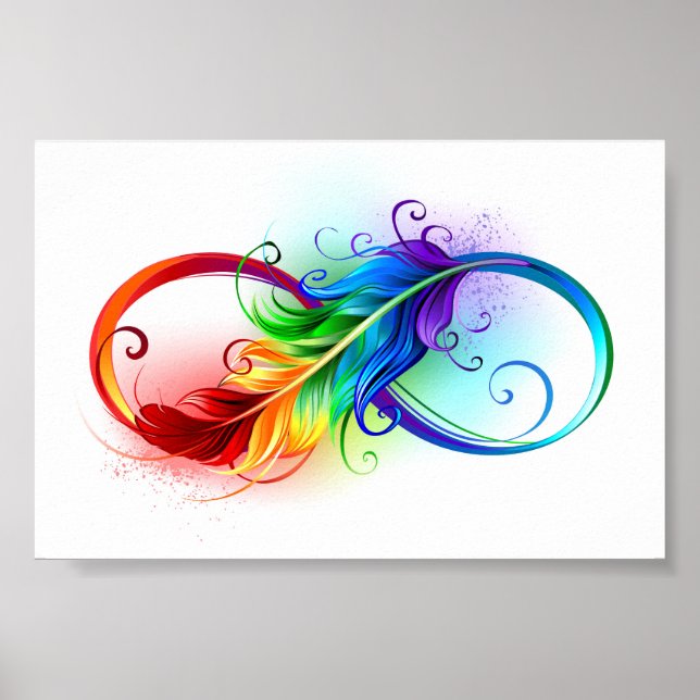 Poster Símbolo Infinito com Pena Arco-Íris (Frente)
