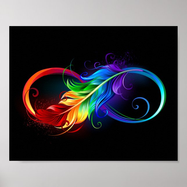 Poster Símbolo Infinito com Pena Arco-Íris (Frente)