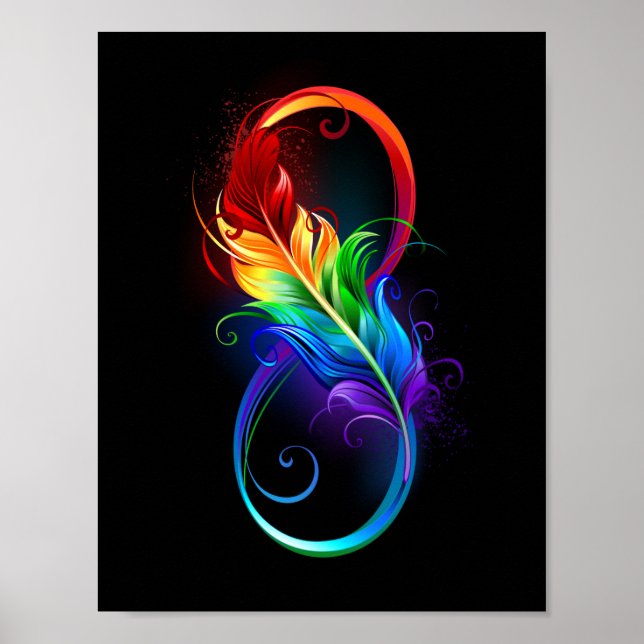 Poster Símbolo Infinito com Pena Arco-Íris (Frente)