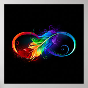 Poster Símbolo infinito com pena de arco-íris