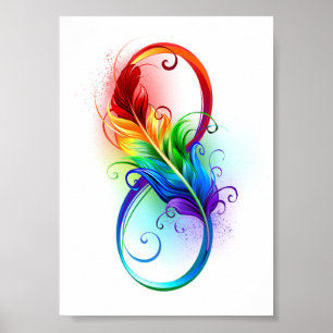 Poster Símbolo infinito com pena de arco-íris