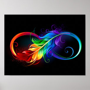 Poster Símbolo infinito com pena de arco-íris