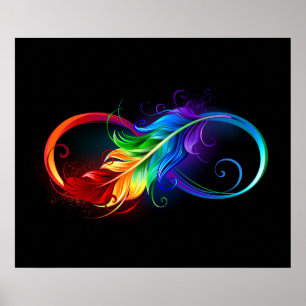 Poster Símbolo infinito com pena de arco-íris