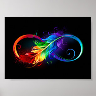 Poster Símbolo infinito com pena de arco-íris