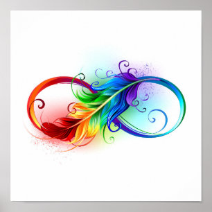 Poster Símbolo infinito com pena de arco-íris