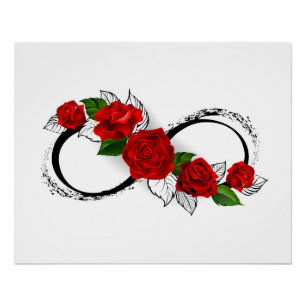 Pôster Símbolo Infinity com Rosa vermelha