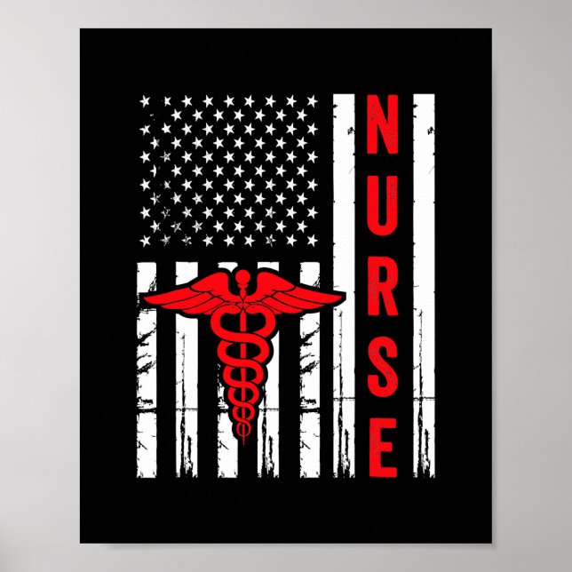 Poster Símbolo médico Caduceus American Flag Vintage (Frente)