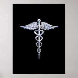 Pôster Símbolo médico de Caduceus a preto