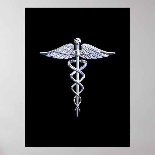 Pôster Símbolo médico de Caduceus a preto (Frente)