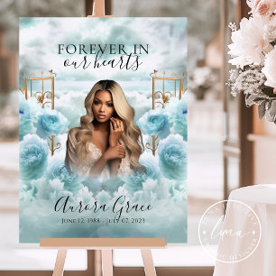 Poster Símbolo Memorial - Rosas Azuis e Portas Douradas -