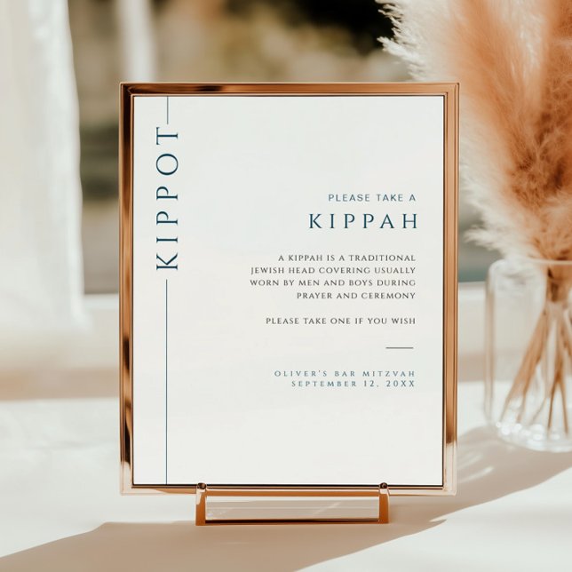 Poster Símbolo Mitzvah Kippah Bar Azul e Branco Moderno (Criador carregado)